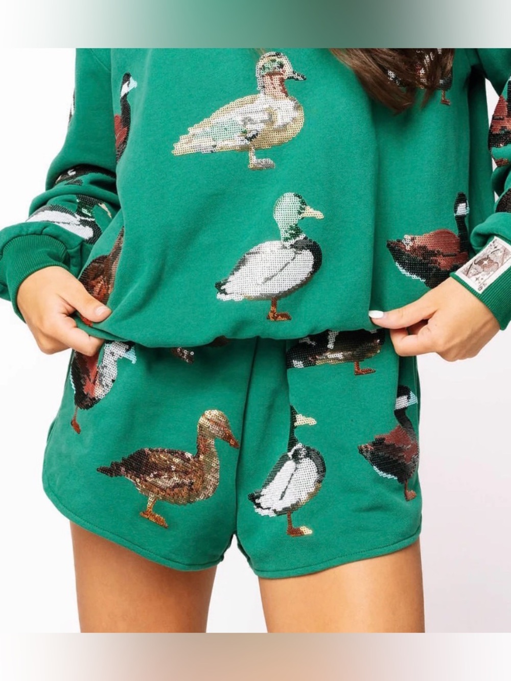 QUEEN OF SPARKLES Green Duck Print Women's Shorts NWOT - Picture 6 of 6